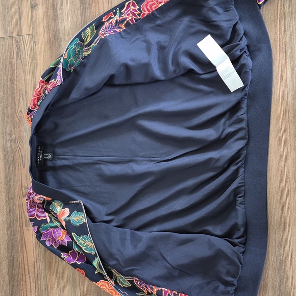 Susan Graver Navy Bomber Jacket with Multicolor Floral Print - Picture 8 of 8
